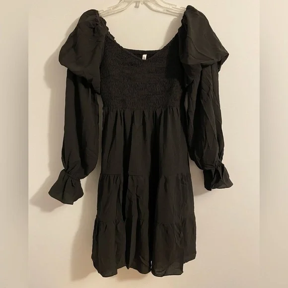 Dokotoo NWT Womens Smocked Black Dress Small Ruffle Off Shoulder Milkmaid - Picture 2 of 12